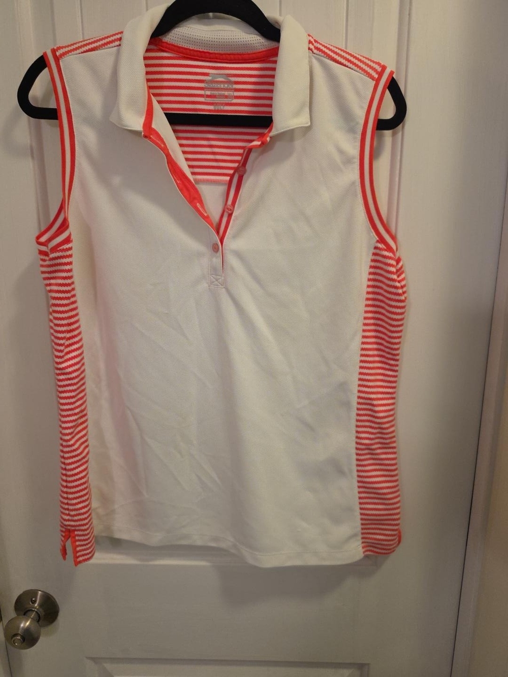 Slazenger Women’s White Pink Striped Sleeveless Golf Polo XL